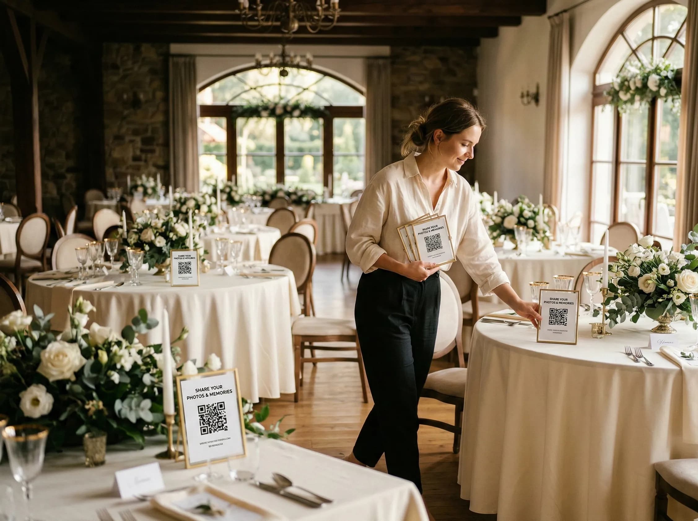 Goście weselni dodający zdjęcia do wspólnej galerii przez telefon
