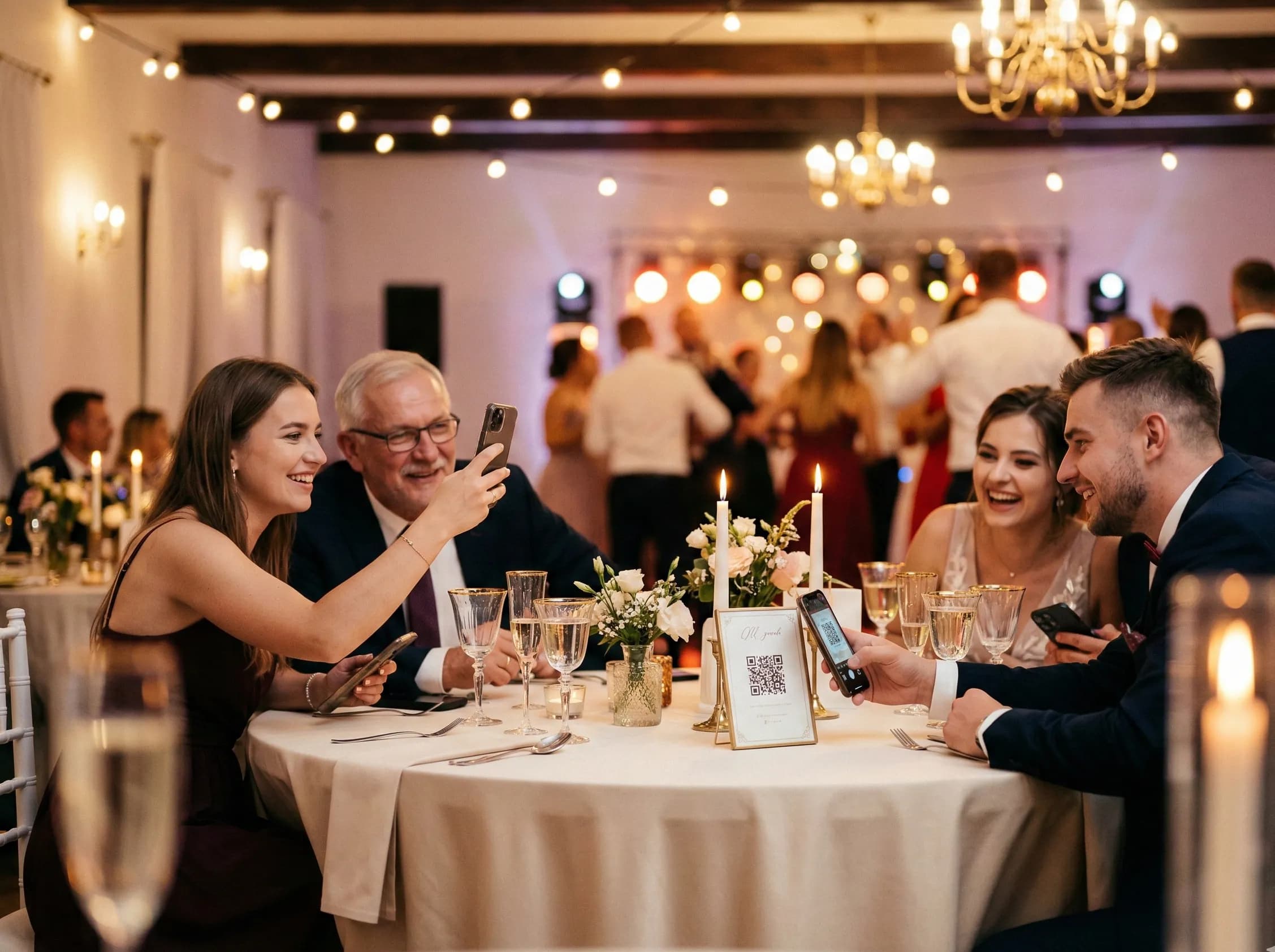 Goście weselni korzystający z aplikacji Weselio na telefonie