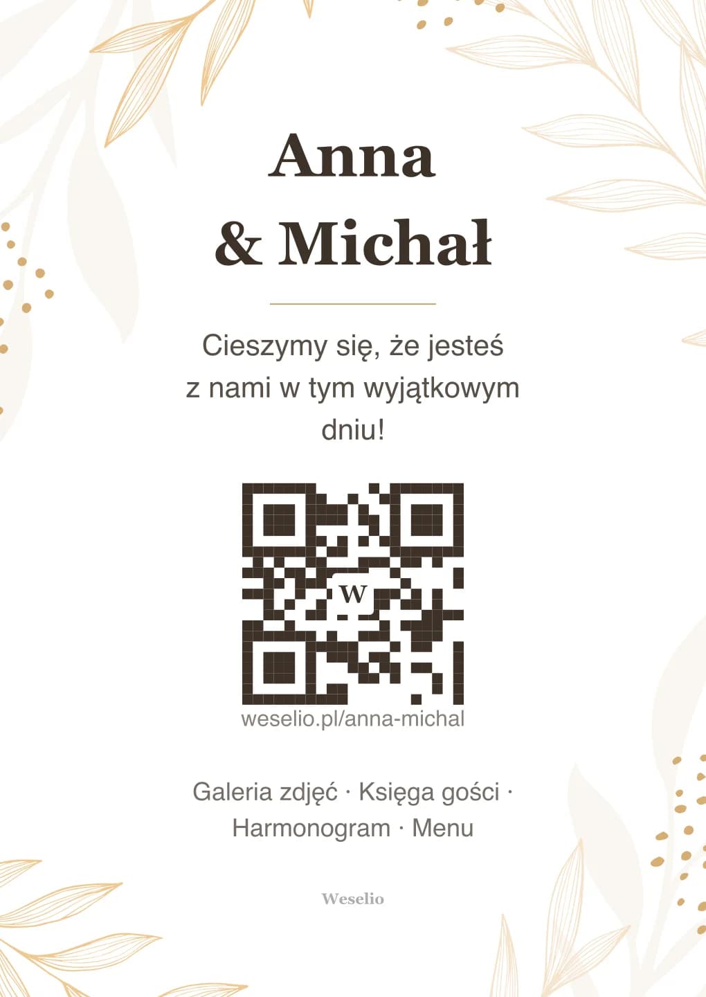 Kartka na stół weselny z kodem QR