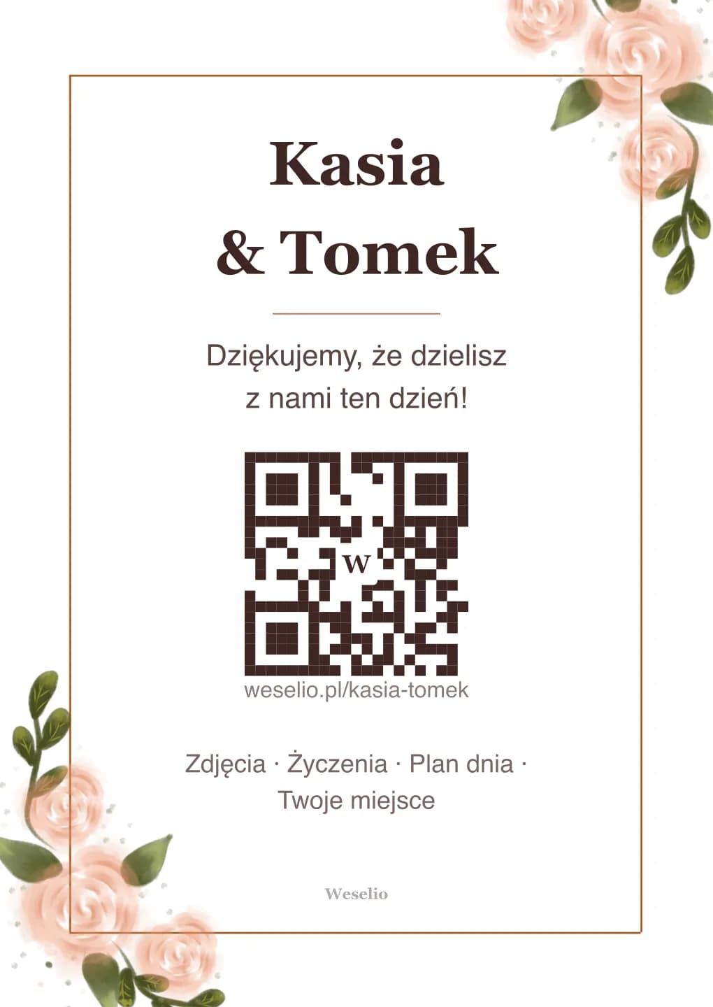Kartka na stół weselny z kodem QR