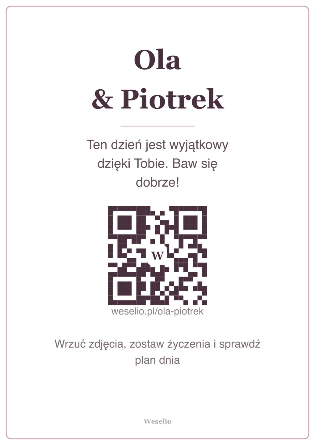 Kartka na stół weselny z kodem QR
