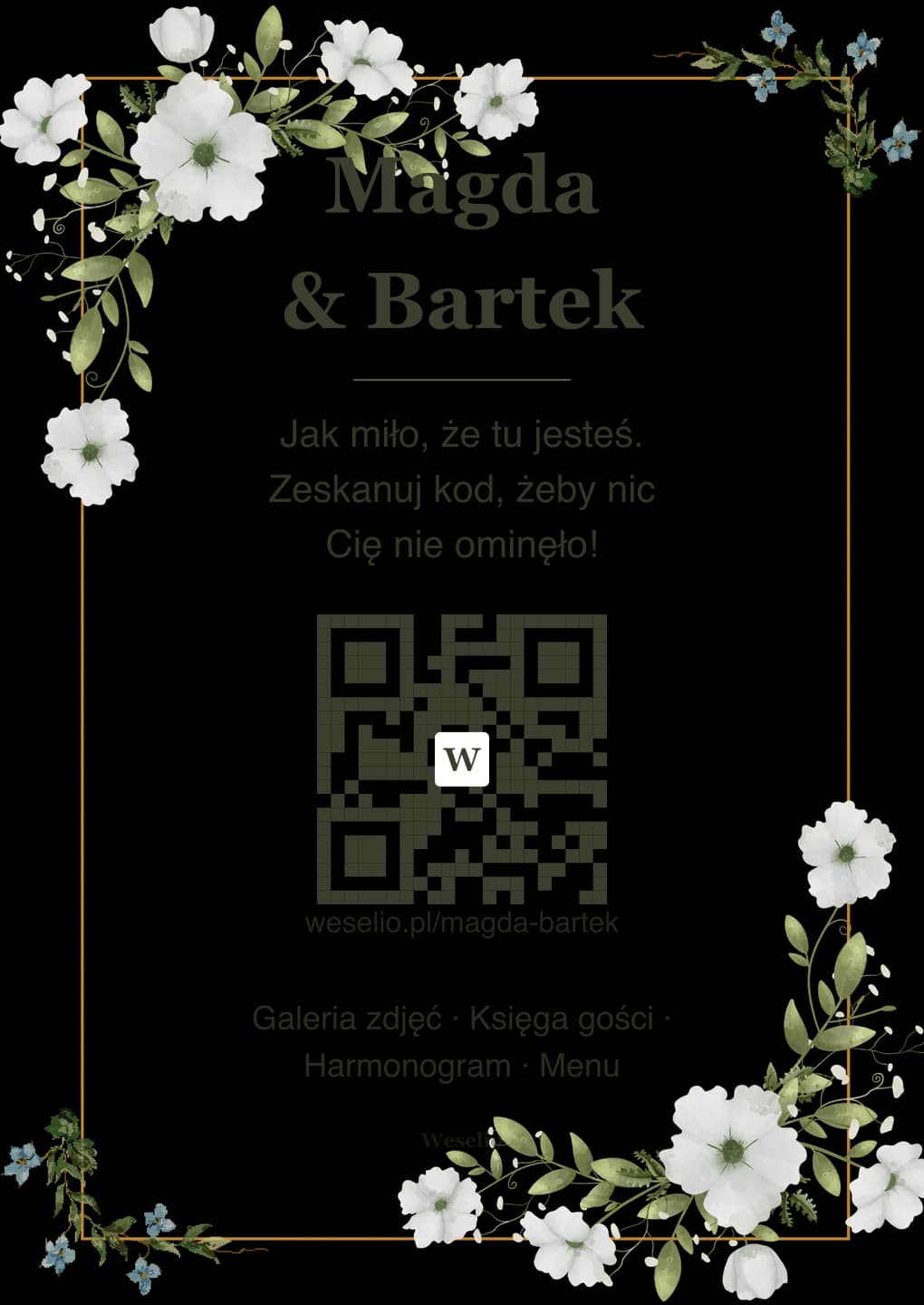 Kartka na stół weselny z kodem QR