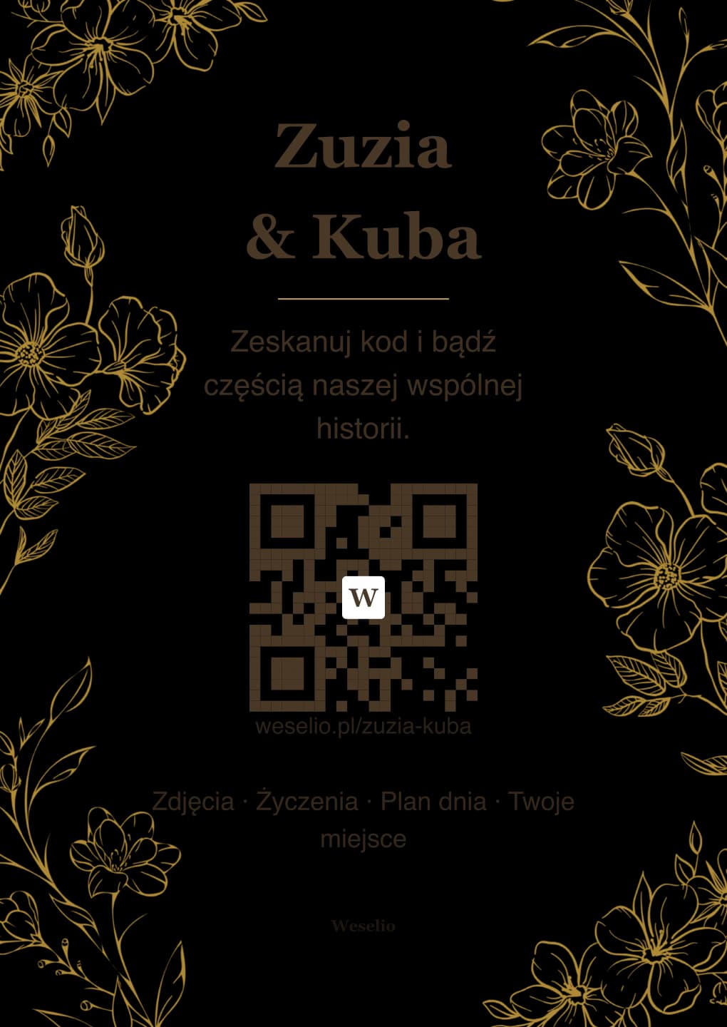 Kartka na stół weselny z kodem QR
