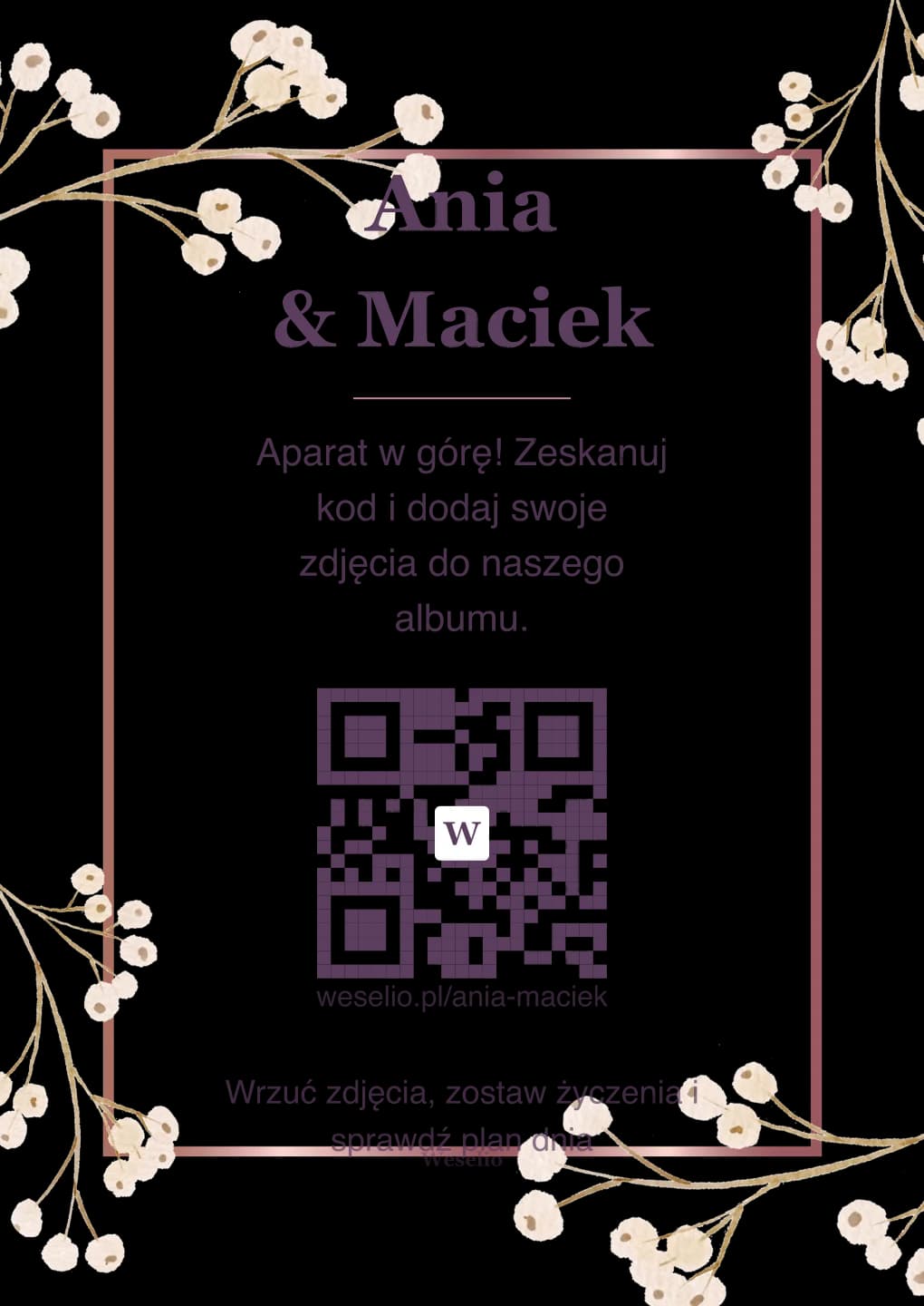 Kartka na stół weselny z kodem QR