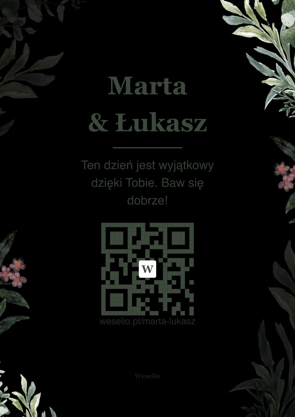 Kartka na stół weselny z kodem QR