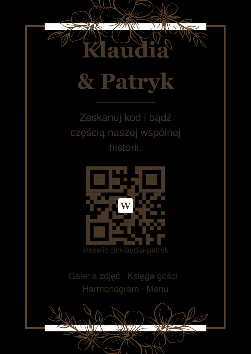 Kartka na stół weselny z kodem QR