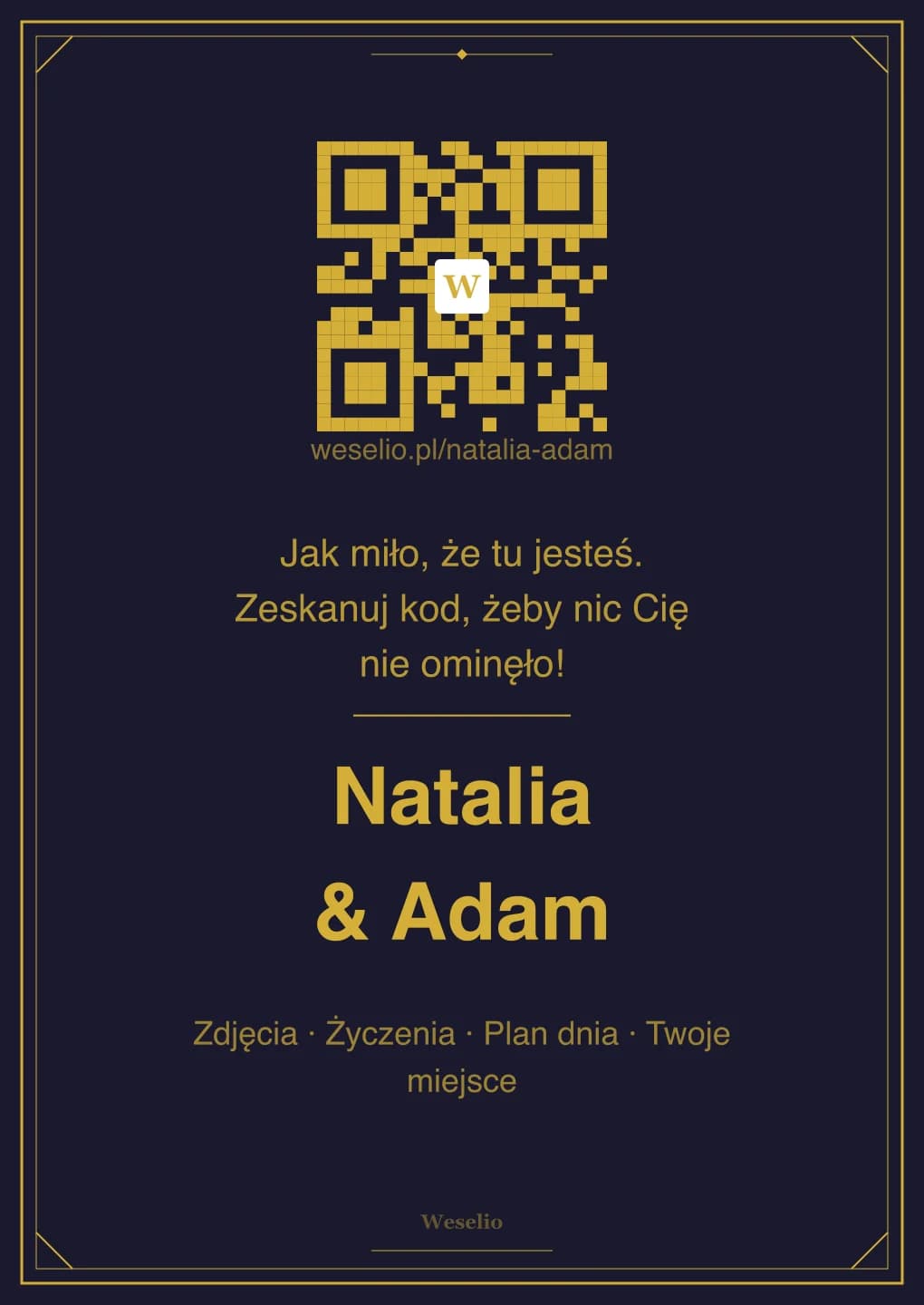 Kartka na stół weselny z kodem QR