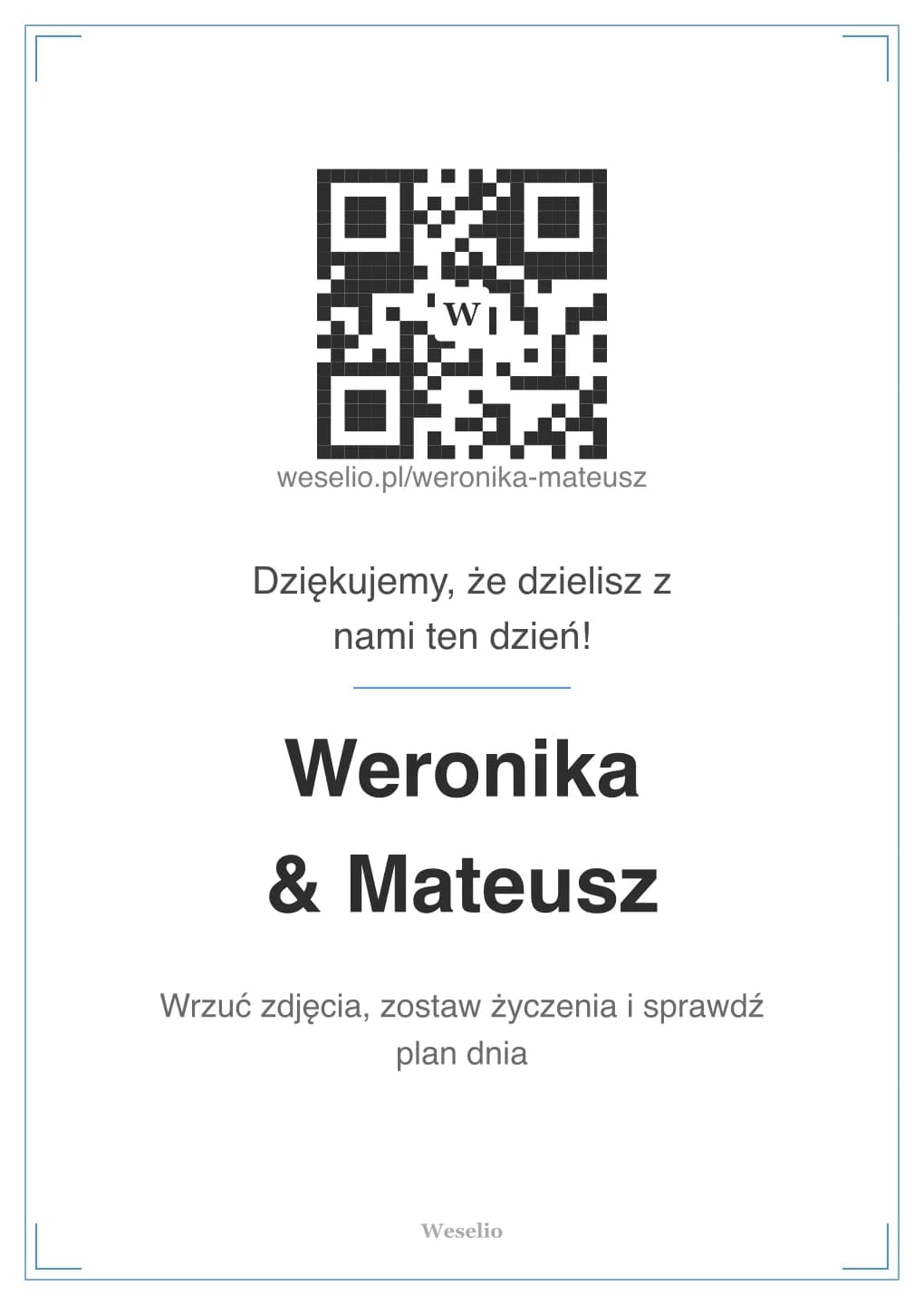 Kartka na stół weselny z kodem QR