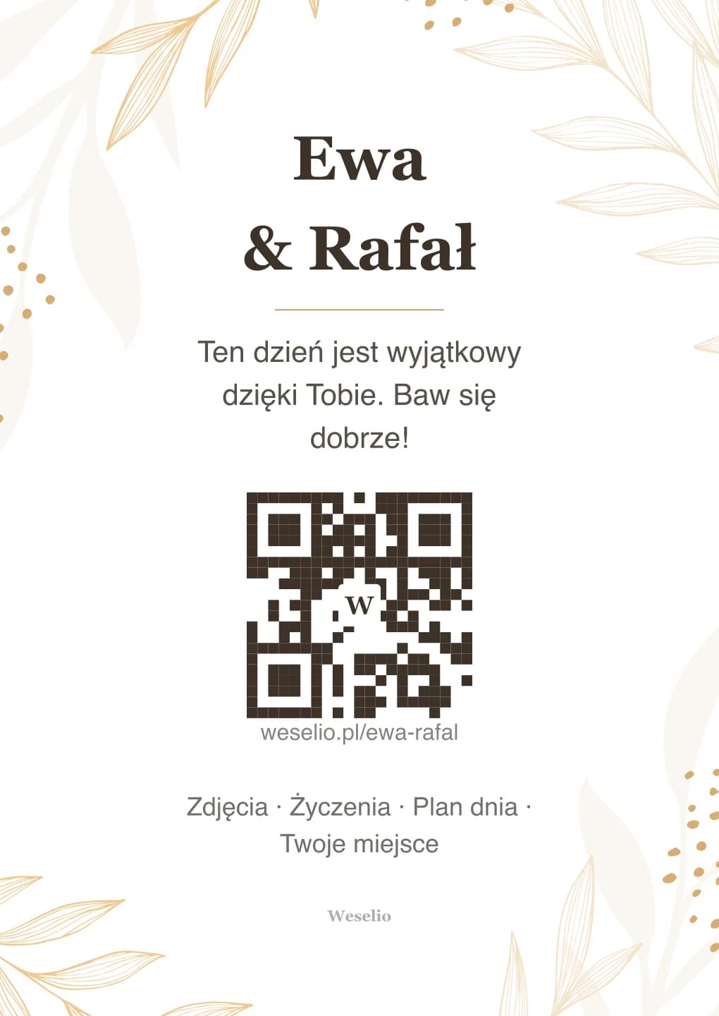 Kartka na stół weselny z kodem QR