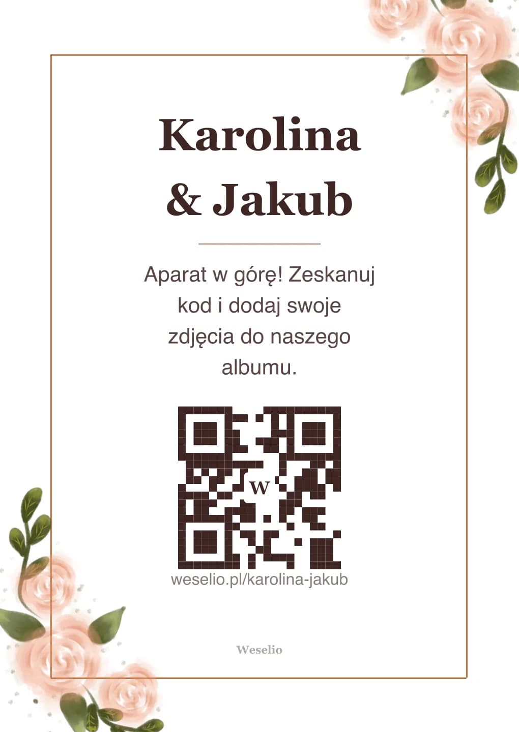 Kartka na stół weselny z kodem QR
