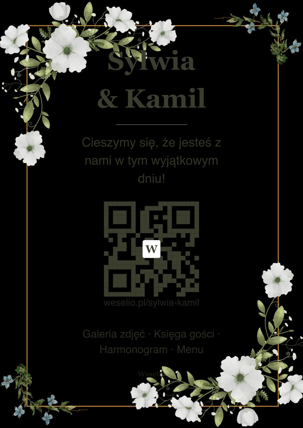 Kartka na stół weselny z kodem QR