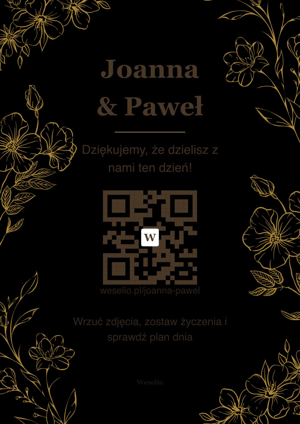 Kartka na stół weselny z kodem QR