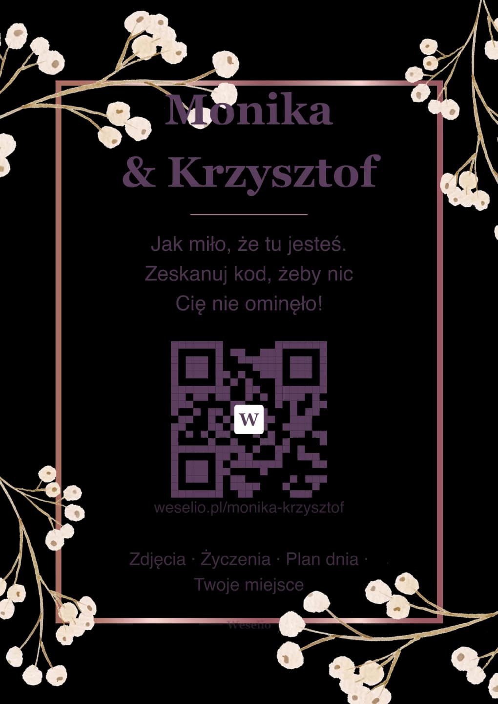 Kartka na stół weselny z kodem QR