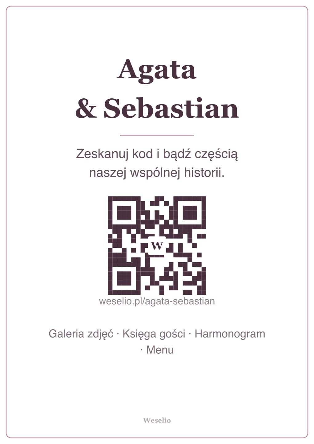 Kartka na stół weselny z kodem QR