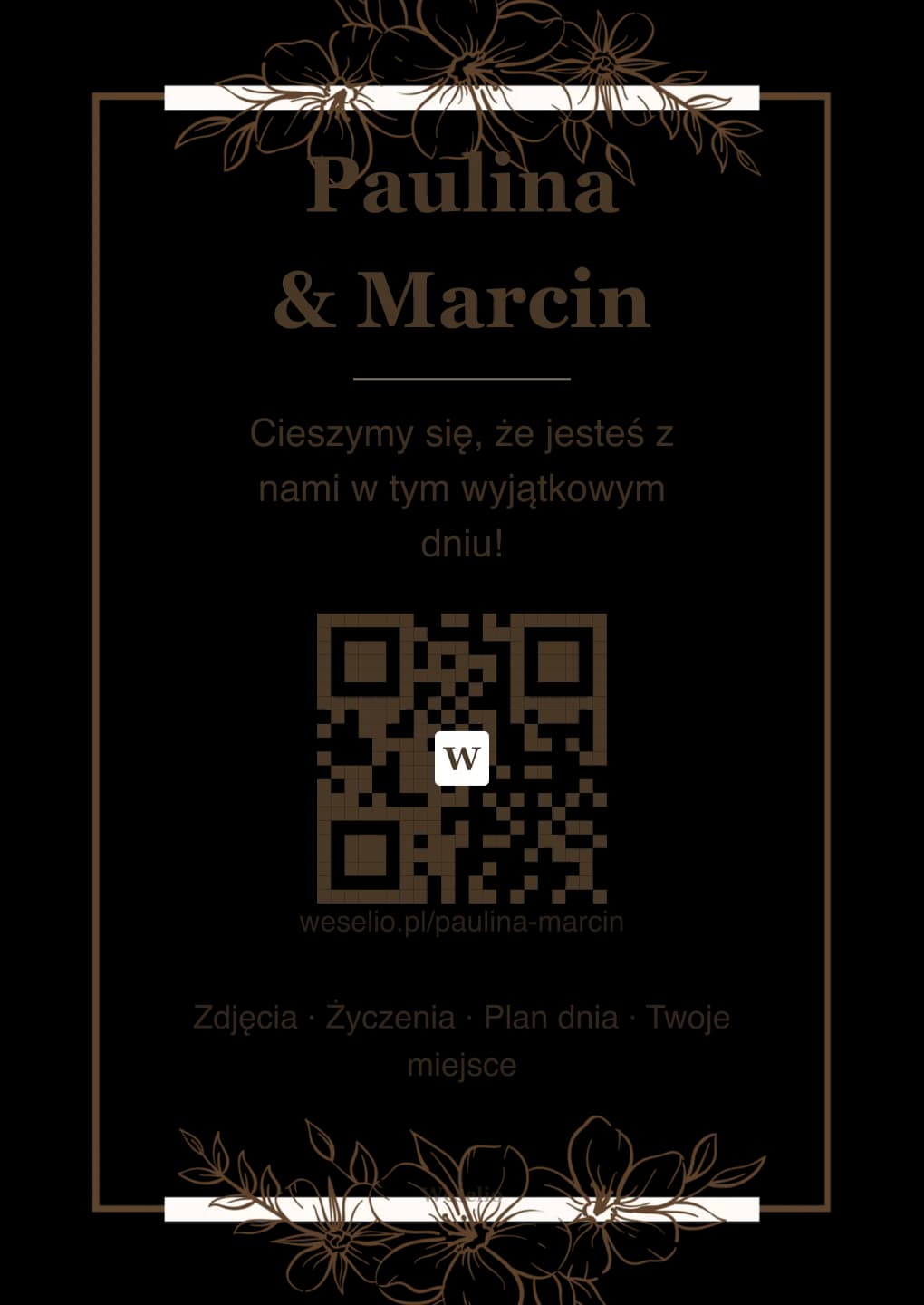 Kartka na stół weselny z kodem QR