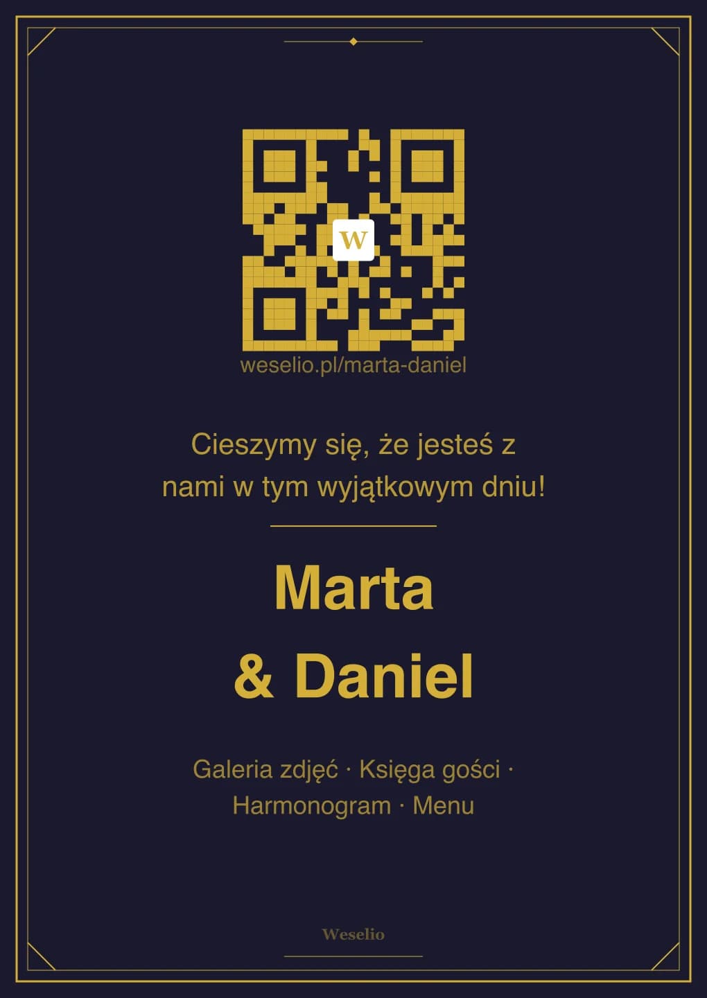 Kartka na stół weselny z kodem QR