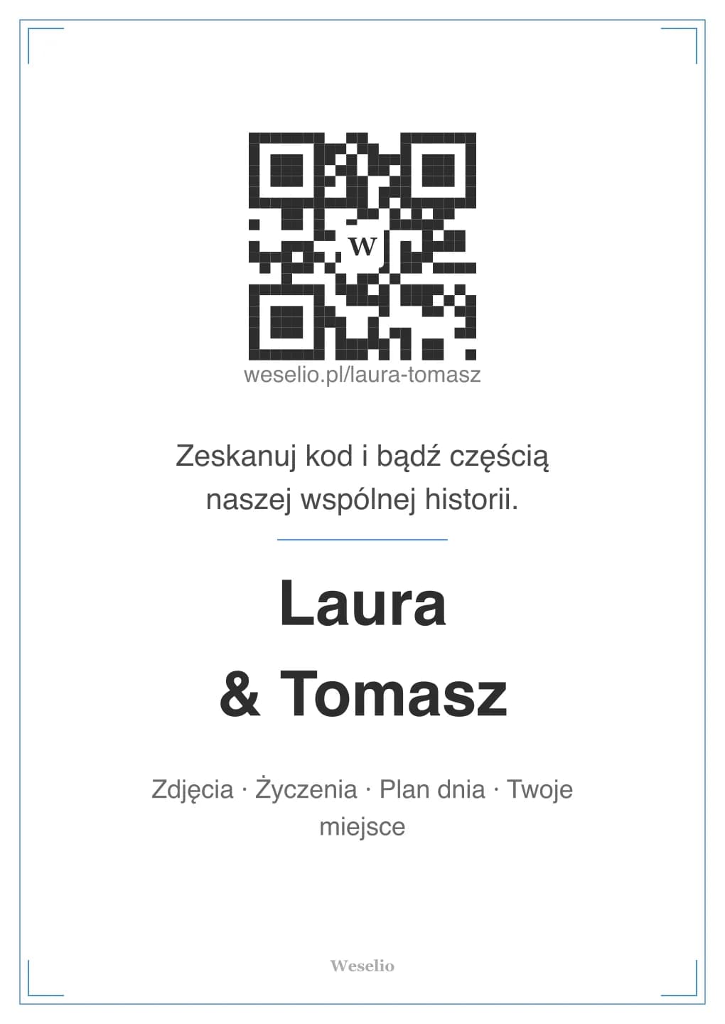 Kartka na stół weselny z kodem QR