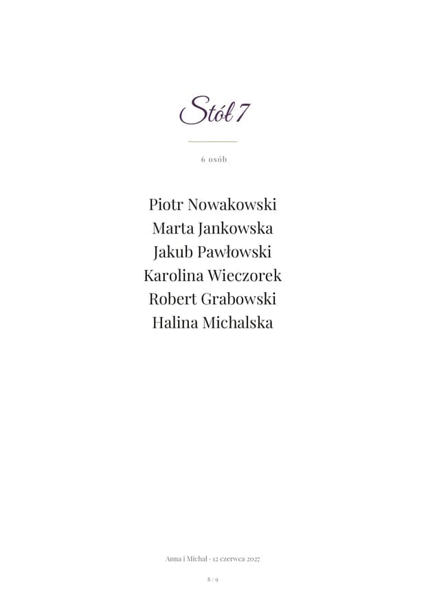 Karta Stół 7 z eksportu PDF: sześć osób z imionami