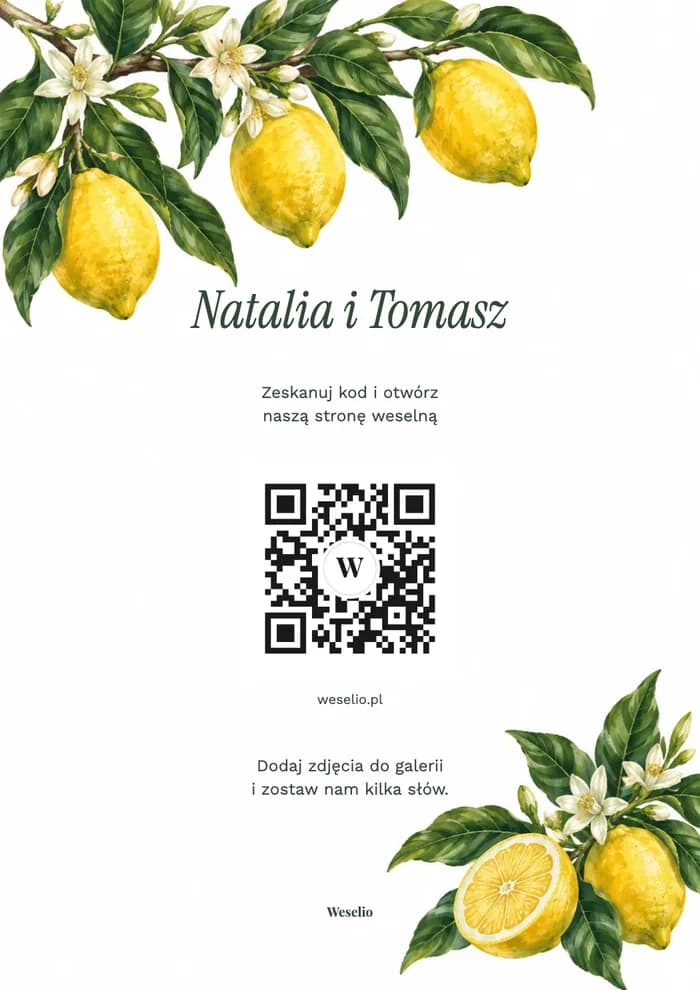 Kartka na stół z kodem QR, wzór Cytrynowy ogród