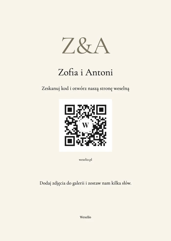 Kartka na stół z kodem QR, wzór Ecru monogram