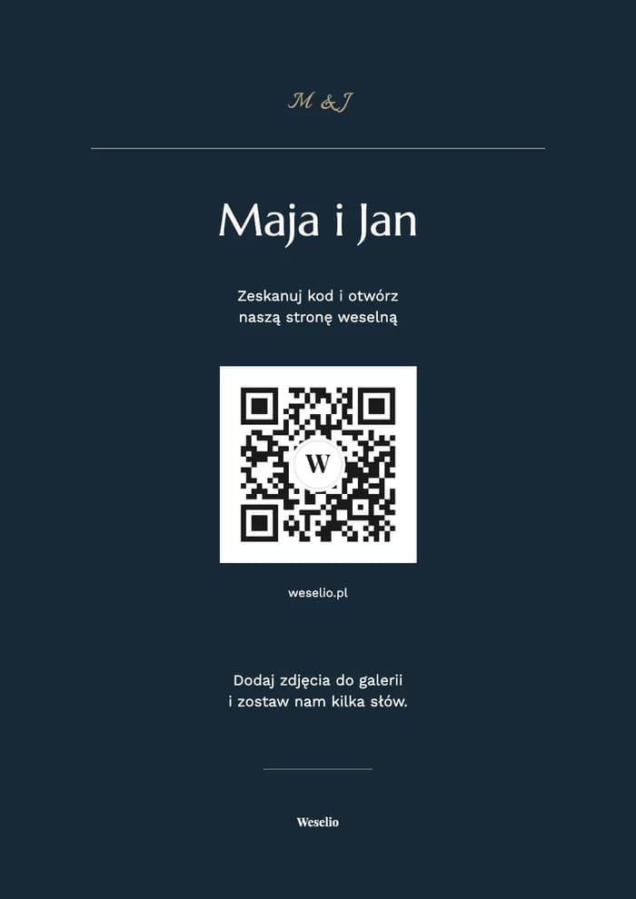 Kartka na stół z kodem QR, wzór Noc granatowa