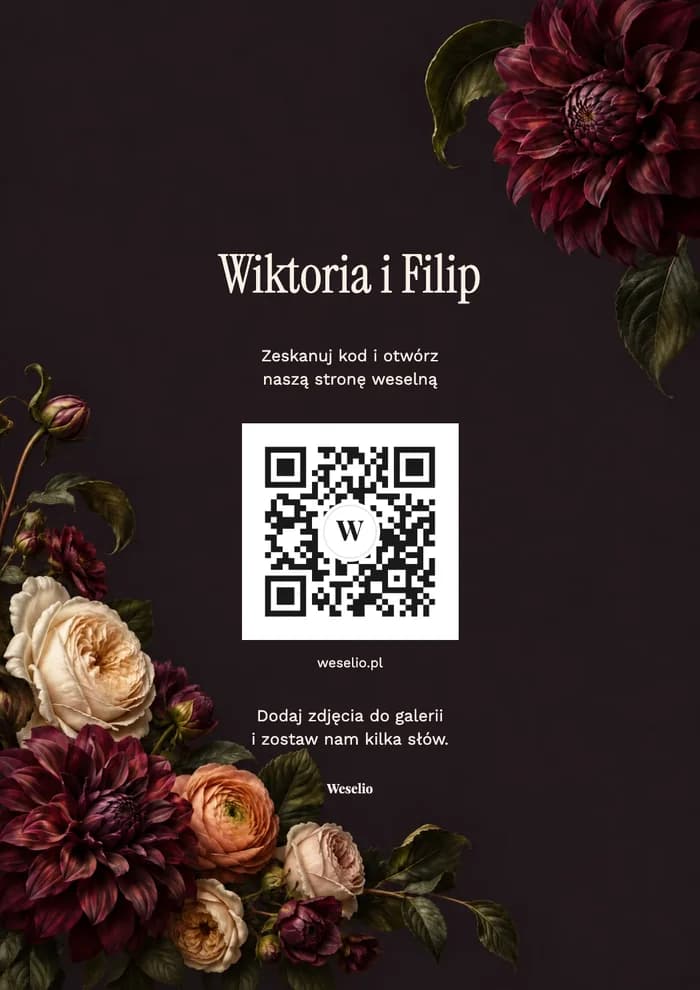 Kartka na stół z kodem QR, wzór Nocny ogród
