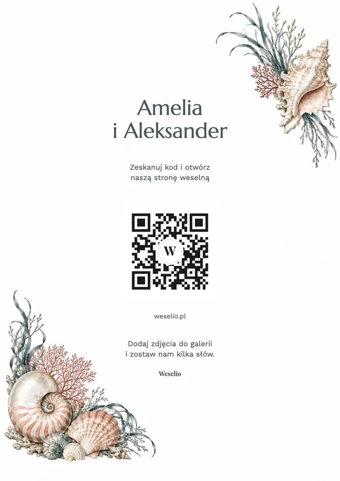 Kartka na stół z kodem QR, wzór Perłowy brzeg