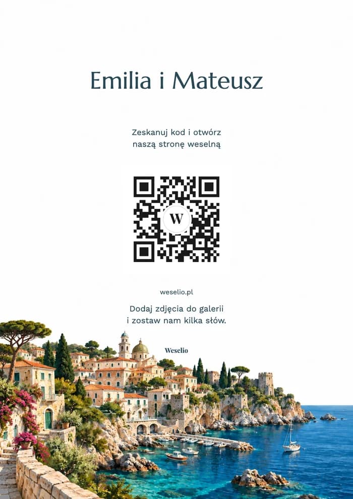 Kartka na stół z kodem QR, wzór Riwiera